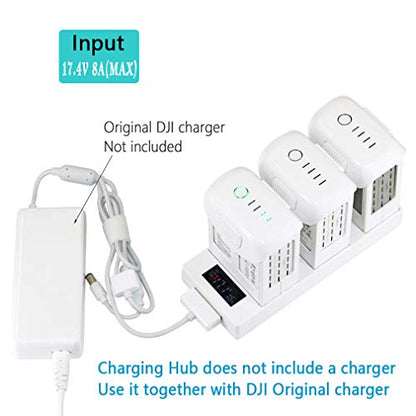 Hanatora Battery Charging Hub for DJI Phantom 4/4 Advanced/4 Pro V2.0/4 Pro Plus Obsidian, 3 in 1 Multiple Charger with Charge Indicator LCD Display