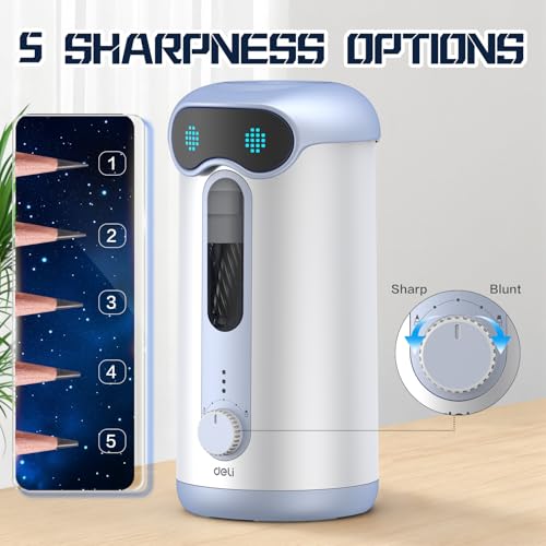 deli Electric Pencil Sharpener, Fully Automatic Pencil Sharpener, Blue - color: Blue