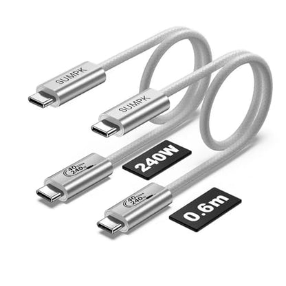 USB 4 Cable 2FT, 240W USB C Cord Fast Charging, 2 Packs - size: 2 ft