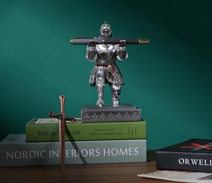 King's Guard Knight Pen Holder with a Letter Opener Desk Organizers Silver - color: Silver