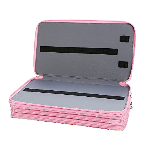 Canvas 300 Slots Pencil Case 4-Layer Zipped Holder w/Handle - color: Pink Flower, size: 300