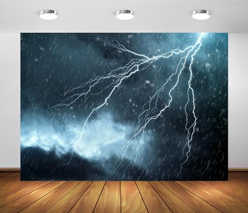BELECO 17x10ft Fabric Lightning Thunderstorm Backdrop Rainstorm Dark Cloudy Sky Background for Party Decorations Photo Booth Shoot Studio Props - size: 17x10FT