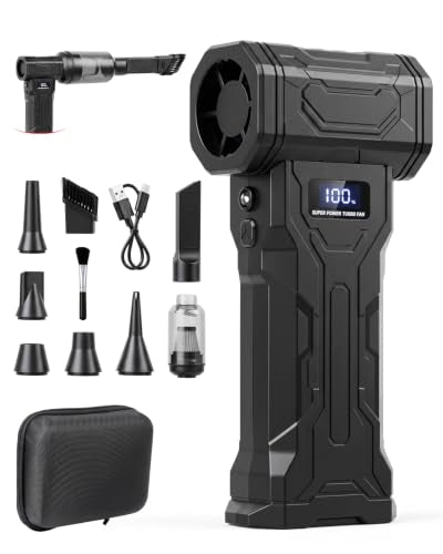 Compressed Air Duster, 2-in-1 Blow & Vacuum, 110,000 RPM Electric Air Duster with 7 Nozzles, Rechargeable Air Blower with LED Light for PC, Keyboard, Electronics, Car Cleaning, USB-C