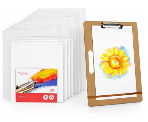 Artlicious 8x10 Canvas Boards and Drawing Clipboard Bundle for Painting and Sketching