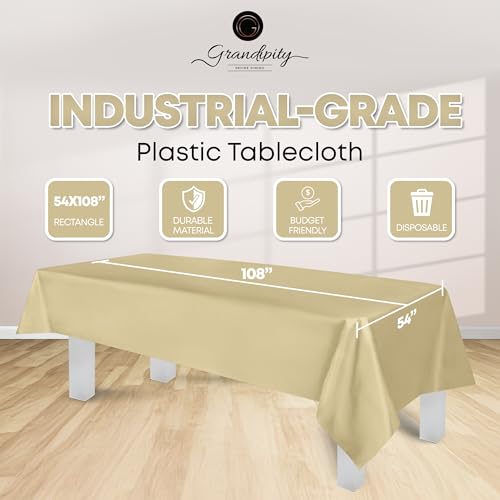 Grandipity Plastic Table Cloth Disposable 12 Pack 54” x 108” Rectangle - color: Beige, size: 54in. x 108in. Rectangle