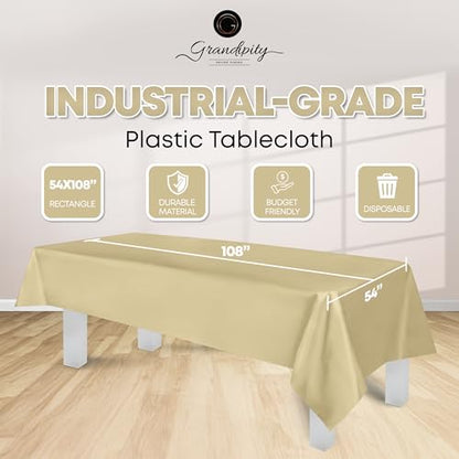 Grandipity Plastic Table Cloth Disposable 12 Pack 54” x 108” Rectangle - color: Beige, size: 54in. x 108in. Rectangle