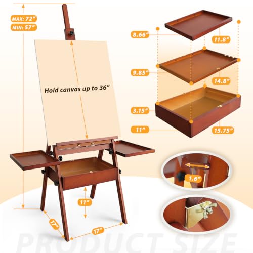 Painting Easel Stand with Storage, 57"-72" Height Adjustable Art Easel - color: Warm Walnut