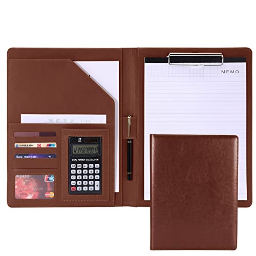 Handsome Padfolio/Resume Portfolio Folder,Interview/Conference Document Organizer & Business Card Holder,A4 Binder Portfolio & Office Conference Notepad clipboard Folder, Brown - color: Brown