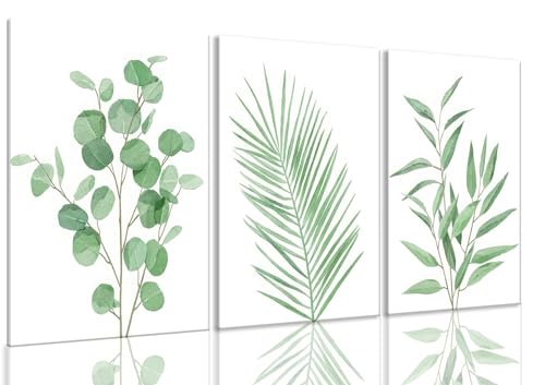 Bwodke Green Botanical Canvas Wall Art Set of 3, 16x24 inch - color: Green and White, size: 16"x24" Canvas