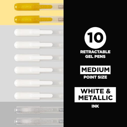 Sakura Gelly Roll Retractable Gel Pens, White, Gold & Silver, 10 Pack - size: 1 Count (Pack of 10), style: Opaque Color Set