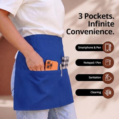 Utopia Wear Server Waist Aprons 12 Pack with 3 Pockets for Men and Women - color: Blue