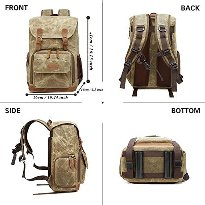 UBAYMAX Canvas Camera Backpack for Canon Nikon Sony DSLR SLR Waterproof - color: Khaki