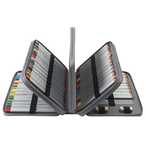 Canvas 300 Slots Pencil Case 4-Layer Zipped Holder w/Handle - color: Grey, size: 300