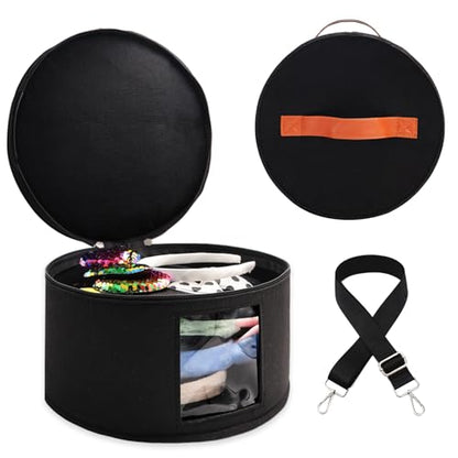 Chenille Letter Bow Mouse Ears Travel Case, Large Round Tote Storage Box - color: Black