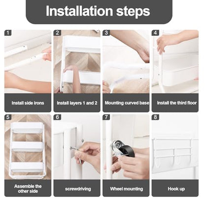 MAX Houser Slim 3-Tier Rolling Utility Cart with Extra Hook, White - color: White, size: 3-Tier Narrow Cart