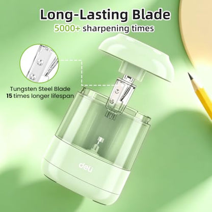 deli Electric Pencil Sharpener, Battery Operated, 6.5–8mm for Classroom - color: Green