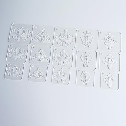 Mandala Drawing Stencils Set, Clear Acrylic, 2.95-2.17 Inch, 15 Pieces with Ring, Geometric Dot Pattern Templates for Art (Flourish Pattern)