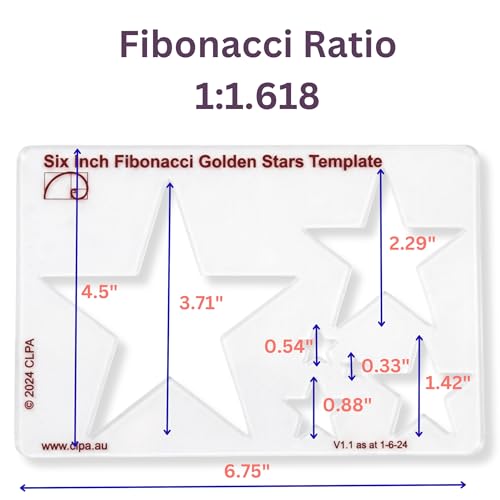 Fibonacci 6" 3-Piece Drawing Template Set, Golden Ratio Stencils - style: Set - 6" Circle/Star, 5" Square