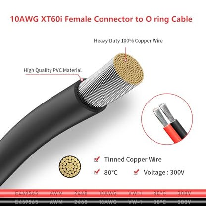 ELFCULB XT60i to O Ring Terminal Cable 10AWG 2FT for Power Stations - color: 10AWG, size: 2FT
