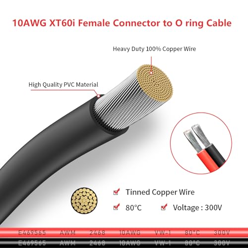 ELFCULB XT60i to O Ring Terminal Cable 10AWG 20FT for Power Stations - color: 10AWG, size: 20FT