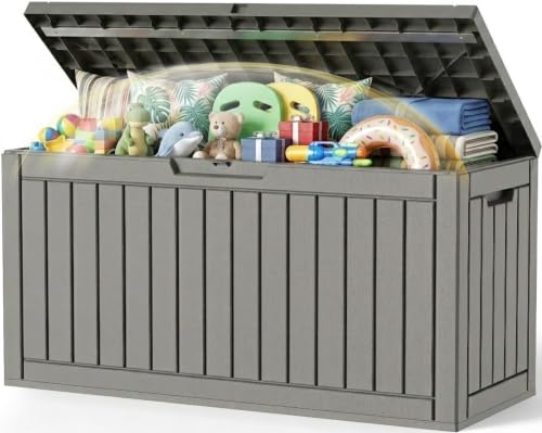 Outdoor Storage Box,120 Gallon Waterproof Resin Patio Deck Box - color: Grey, size: 120 Gallon (THK)
