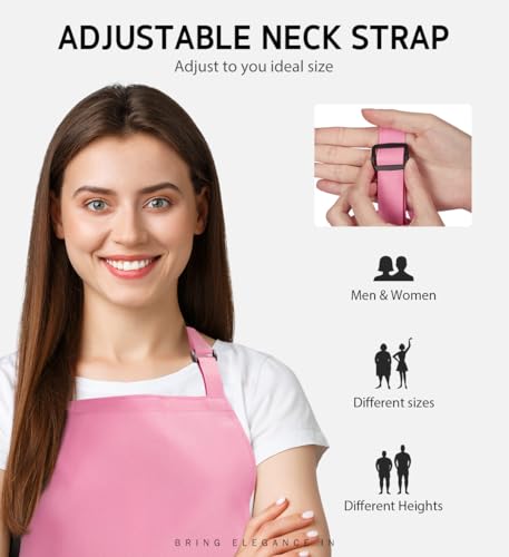 Syntus Apron for Men Women, Adjustable Cooking Kitchen Apron with 2 Pockets - color: Hot Pink, style: 2 Polyester