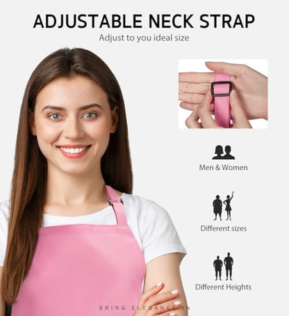 Syntus Apron for Men Women, Adjustable Cooking Kitchen Apron with 2 Pockets - color: Hot Pink, style: 2 Polyester