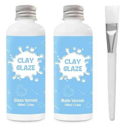 2 x 200ml Air Dry Clay Glaze, Protect Clay Surfaces, Gloss & Matte Glaze - size: 2 x 200ml Gloss & Matte