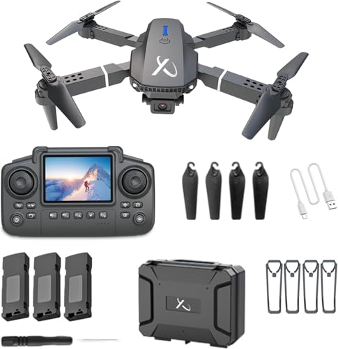 Falcon X 4K Camera Drone with Built-In Screen Remote Controller, WiFi FPV Foldable Quadcopter with 3 Batteries & Carrying Case – Beginner-Friendly Drone for Adults