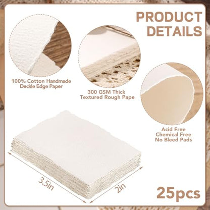 25 Sheets Watercolor Paper, 2 x 3.5, Deckled Edge Handmade Paper - size: 2 x 3.5 inch