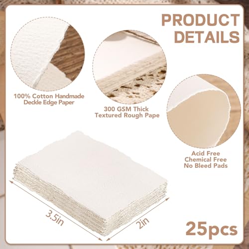 25 Sheets Watercolor Paper, 2 x 3.5, Deckled Edge Handmade Paper - size: 2 x 3.5 inch