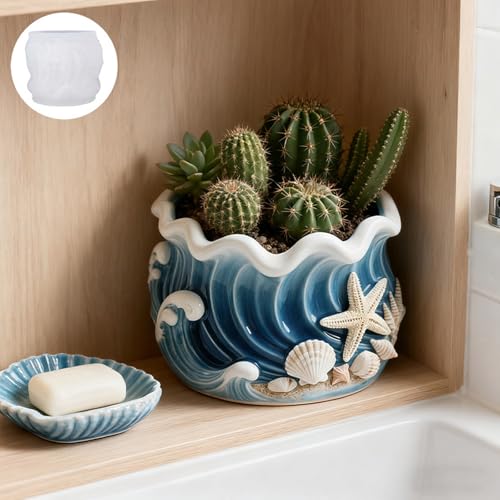 Wave Candle Molds, Seashell Jar Silicone Molds for Resin, Concrete - color: Blue Wave Resin Mold