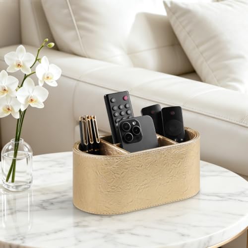 Oval Remote Control Holder, Nightstand Organizer Desk Caddy (Gold) - color: Gold