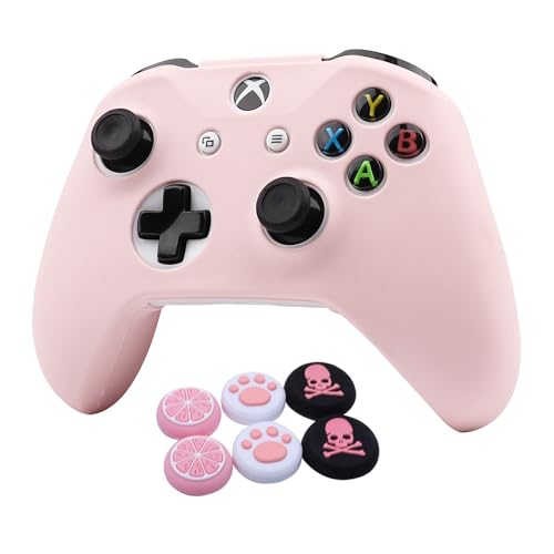 Pink Skins RALAN,Silicone Controller Cover Skin Protector Compatible for Xbox One S/X Controller (Pink Pro Thumb Grip x 2,Cat + Skull Cap &Cover Grip x 2) - color: PurePink