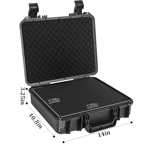 TORIBIO Hard Carrying Case with Foam, Shockproof Storage Box 14"x10.8"x3.3" - size: 14" x 10.8" x 3.3"