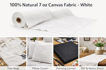 Sedona Designz 60" Wide Cotton Duck Canvas Fabric - 7oz Durable 100% Cotton (White, 5 Yards) - color: White, size: 5 Yards