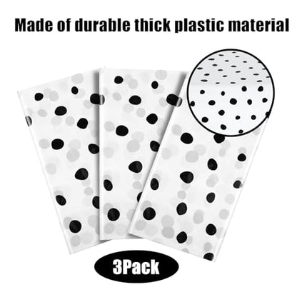 Mindsoft 3 Pcs White Black Polka Dot Plastic Tablecloth Party - color: White, style: Black Polka Dot