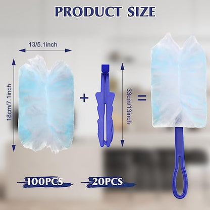 Yaomiao 100 Pcs Duster Refills with 20 Replacement Handle, Blue - color: Blue