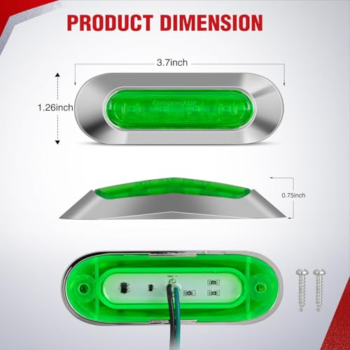 Nilight 3.7" Green Oval Side Marker Light, 4 LED IP68 Waterproof - color: Green 3.7" 10Pcs