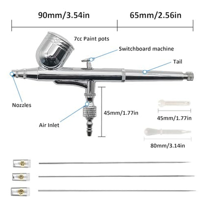 Dual-Action Airbrush Kit,Airbrush Gun with 0.2/0.3/0.5mm Nozzles