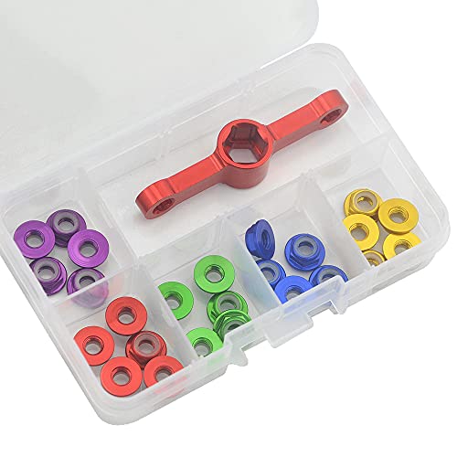 WMYCONGCONG 25 PCS M5 Aluminum Nylon Lock Nuts M5 Flange Nylon Insert Self-Locking Nut with Quick Release Wrench Tool for RC Drone FPV Parts