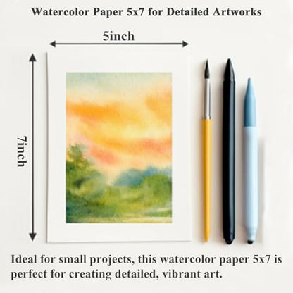 SuFly Water Color Paper 5"x 7", 140lb Cold Press Watercolor Paper_64 Sheets