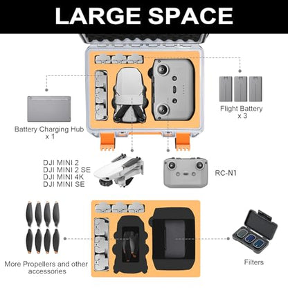 Hard Case for DJI Mini 4K Drone: Waterproof Travel Box for DJI Mini 2/SE - color: Grey