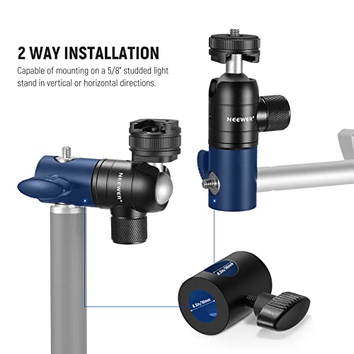 NEEWER Light Stand Mount Adapter w Cold Shoe & 1/4" Screw Mini Ball Head - style: ST-GM06