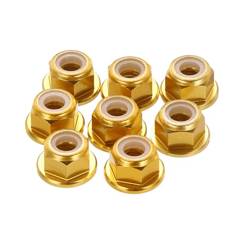 MECCANIXITY 8 Pcs M4 Flange Lock Nuts, Aluminum Nylon Locking Nuts, M4 x 0.7mm Hex Locking Serrated Nuts for RC Drone Quadcopter Motor Prop Adapter Fasteners, Gold Tone - color: Gold Tone, size: M4x0.7mm