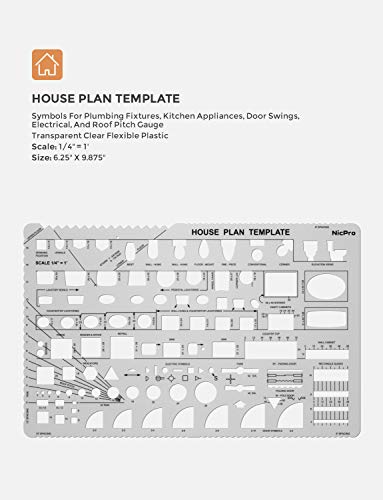 Nicpro Architectural Drafting Tools, 3 PCS Templates for House Plan Furniture Kitchen, Building, Interior Design CAD Drawing, Geometry Measuring Template Ruler Supplies