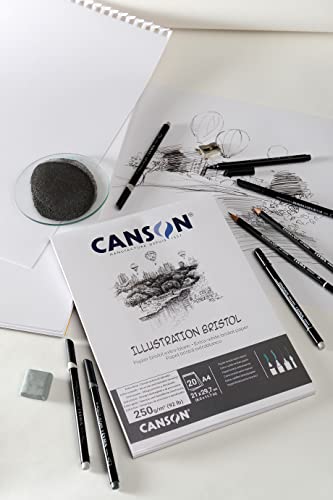 CANSON Illustration Bristol 250gsm A4 Satin Card Pad 20 Sheets Extra White - size: A4 - 21x29.7cm