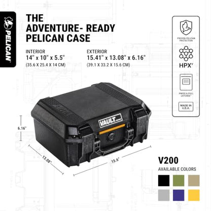 Pelican Vault V200 Hard Case (Camera, Pistol, Gear, Equipment) - color: Black, style: Empty Case