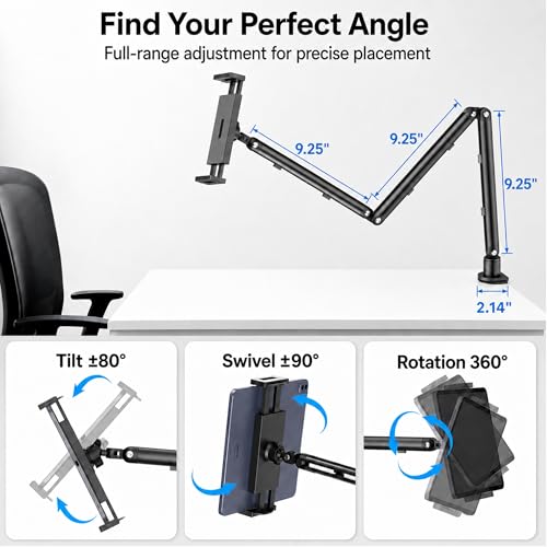 iPad Holder For Desk, Adjustable Tablet Arm iPad Desk Mount with C-Clamp - color: Black, size: 15.6" Slim Clamp