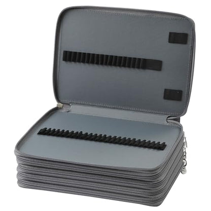 Canvas 250 Slots Pencil Case 5-Layer Zipped Holder w/Handle - color: Grey, size: 250
